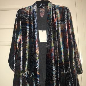 Multi-print velvet kimono jacket